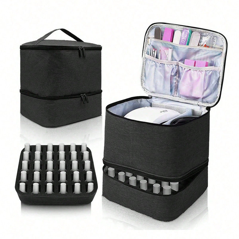Portable 30-Compartment Nail Organizer Case with Polish & Oil Bags, All-in-One Manicure Tools & Cosmetic Storage Kit eprolo