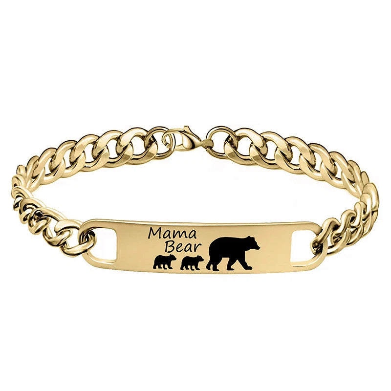 Customized 3-5 days Stainless steel Mama Bear Mother's Day gift engraved titanium steel bracelet eprolo