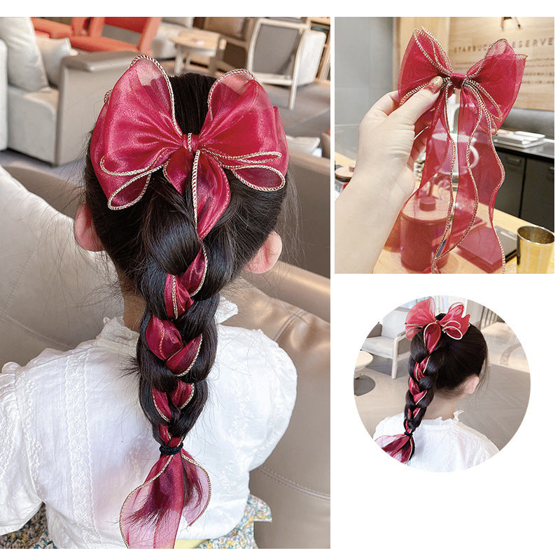 Children's Bow Ribbon Hairpin Girls Headwear Braided Hairband Super Fairy Cute Princess Baby Korean Hair Accessories Hairpin eprolo