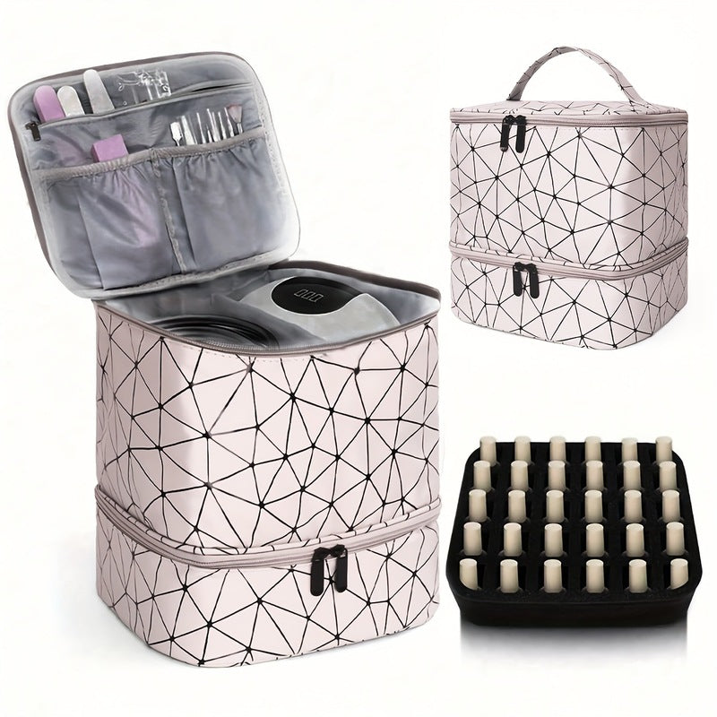 Portable 30-Compartment Nail Organizer Case with Polish & Oil Bags, All-in-One Manicure Tools & Cosmetic Storage Kit eprolo