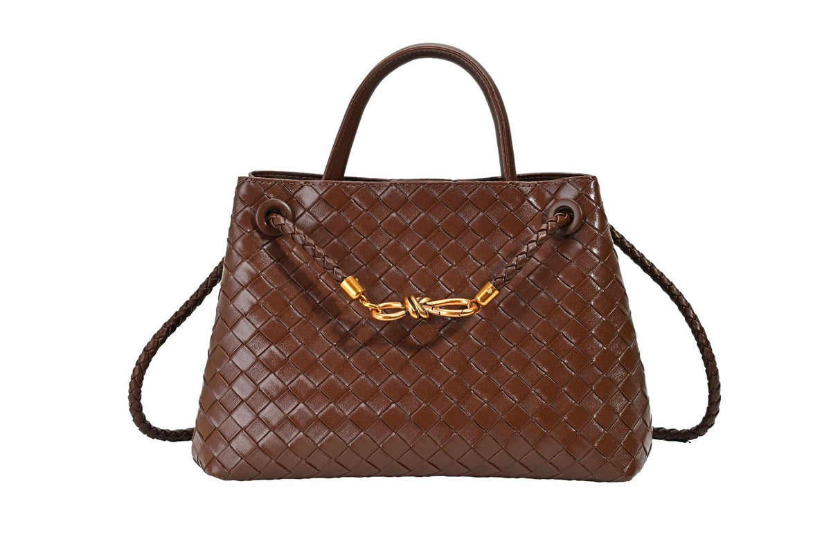 Metal rope buckle woven shoulder bag, fashionable, versatile, retro, commuter bag for women. eprolo