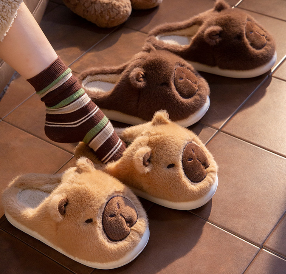 Capybara Cotton Slippers for Women Autumn Winter New Style Home Warm Lined Thick Sole Non-Slip Fuzzy Slippers for Men eprolo