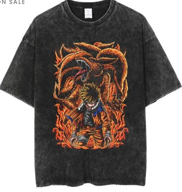 Men's Anime Cartoon Washed Old Men's Short sleeved T-shirt eprolo