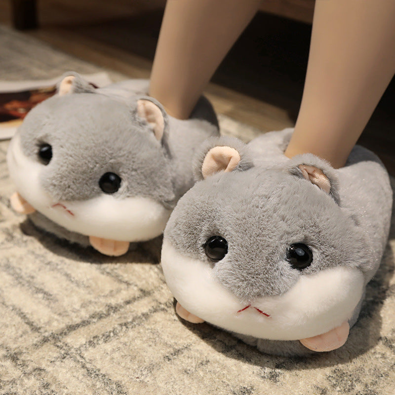 Sad Hamster Plush Slippers Home Soft Warm Furry Slides Women Cozy Indoor Floor Shoes eprolo