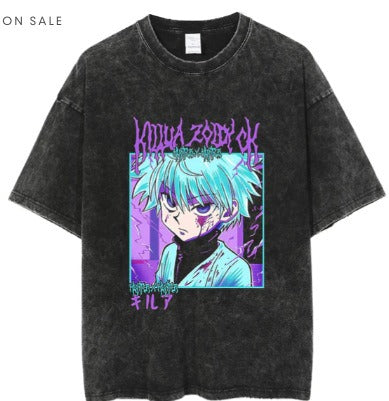 Men's Anime Cartoon Washed Old Men's Short sleeved T-shirt eprolo