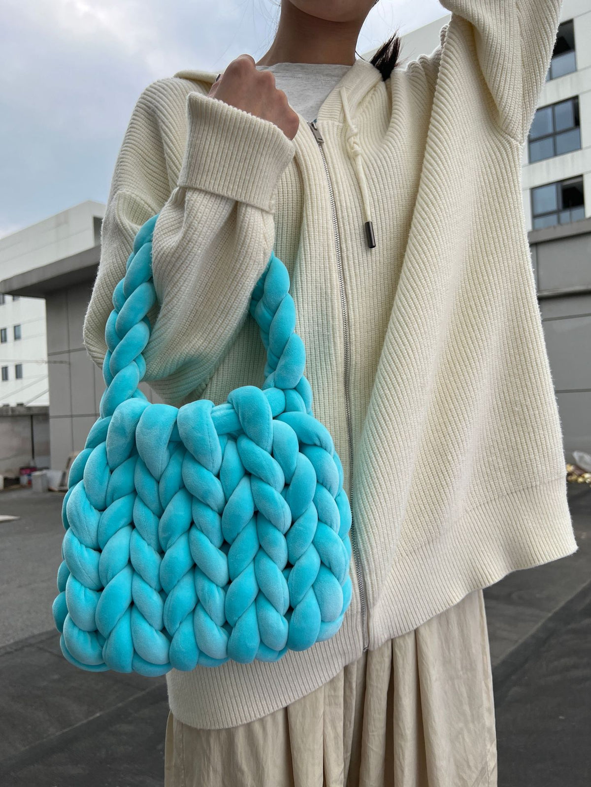 DIY hand woven crystal velvet core spun yarn woven hand-held mailman bag eprolo
