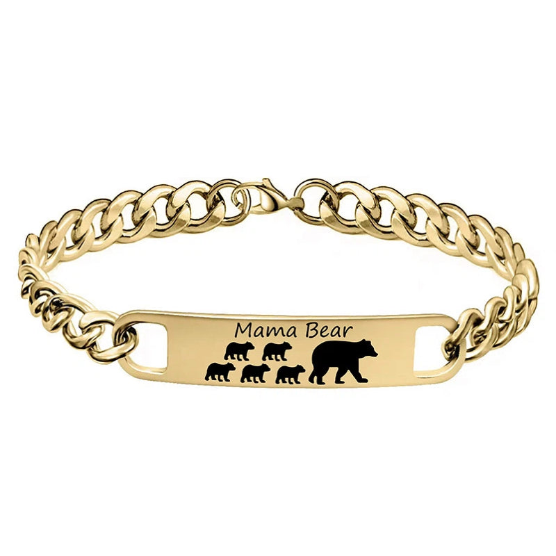 Customized 3-5 days Stainless steel Mama Bear Mother's Day gift engraved titanium steel bracelet eprolo