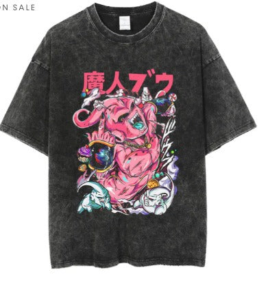 Men's Anime Cartoon Washed Old Men's Short sleeved T-shirt eprolo