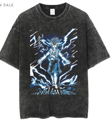 Men's Anime Cartoon Washed Old Men's Short sleeved T-shirt eprolo
