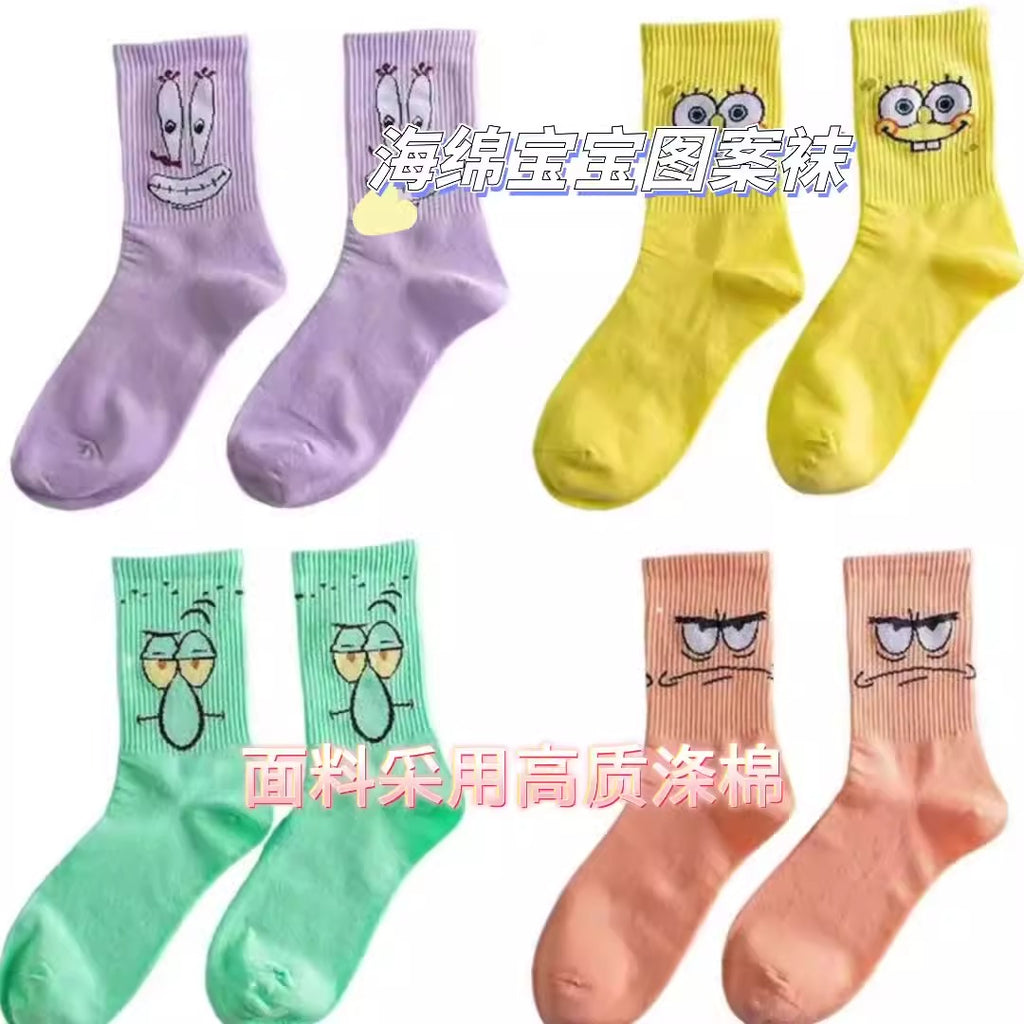 Colored cartoon long tube socks for autumn and winter SpongeBob SquarePants funny mid tube socks eprolo
