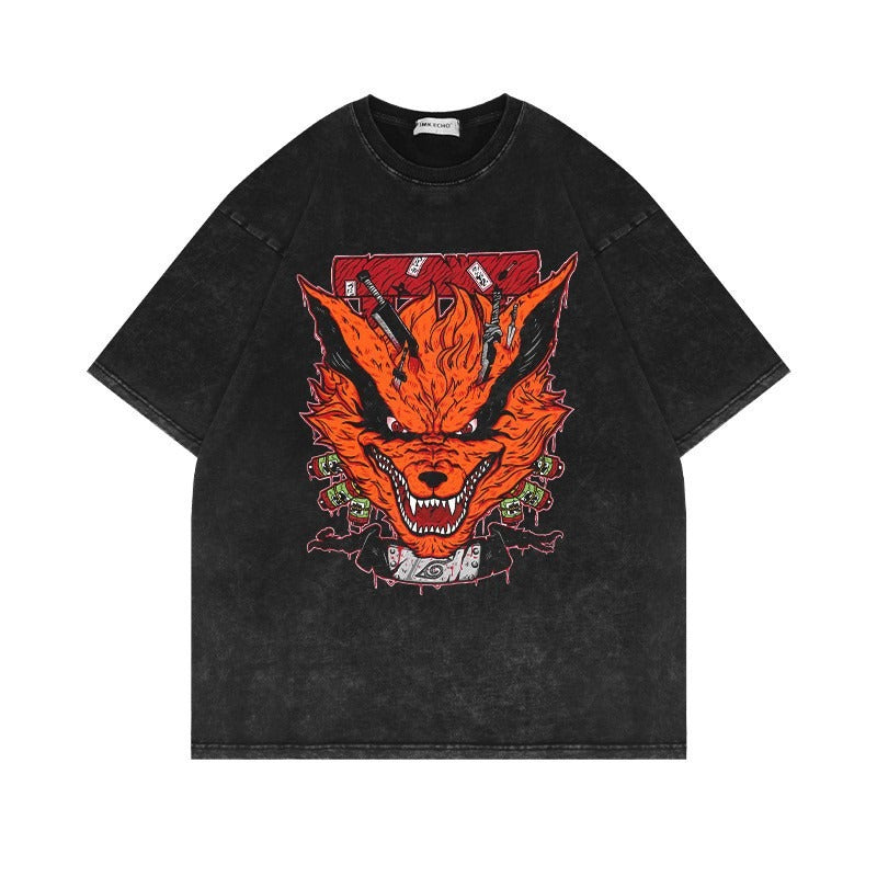 Men's Anime Cartoon Washed Old Men's Short sleeved T-shirt eprolo