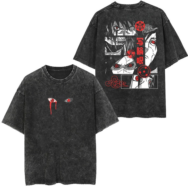 Men's Anime Cartoon Washed Old Men's Short sleeved T-shirt eprolo