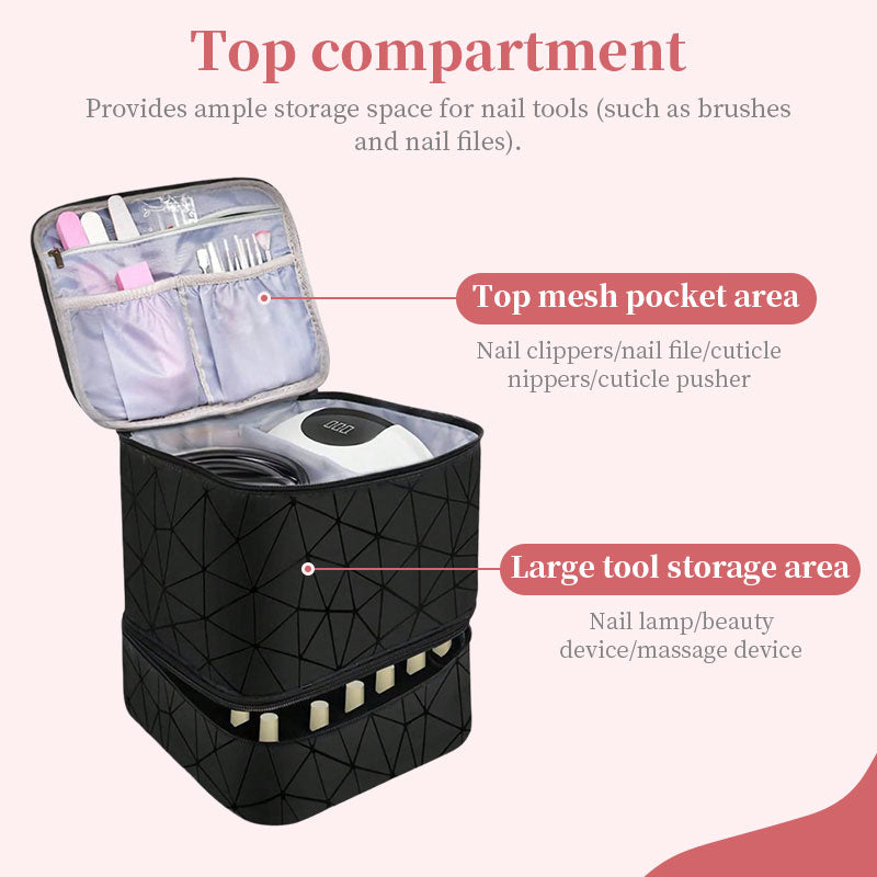 Portable 30-Compartment Nail Organizer Case with Polish & Oil Bags, All-in-One Manicure Tools & Cosmetic Storage Kit eprolo