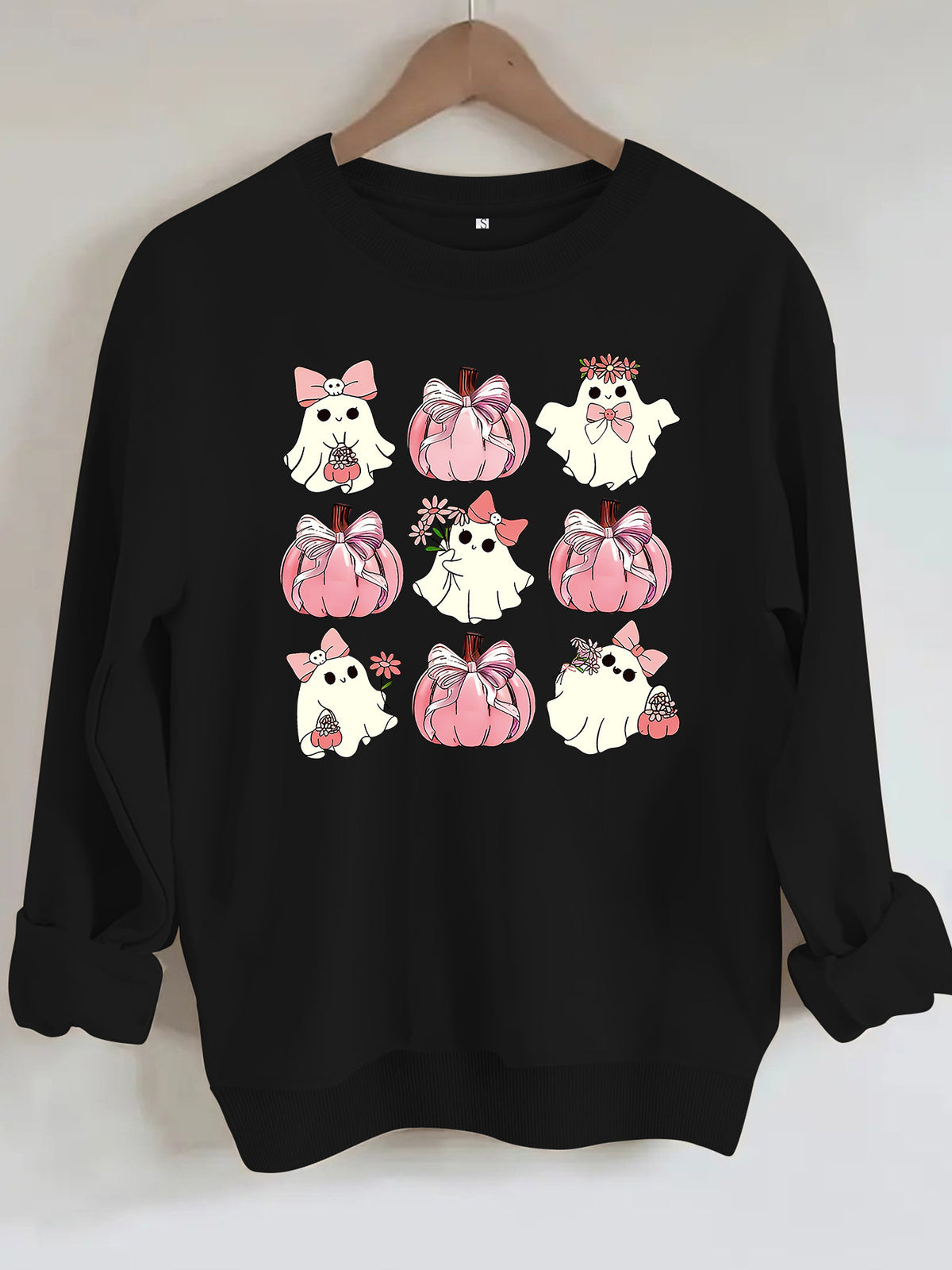 Ghost pumpkin print round neck fleece hoodie eprolo