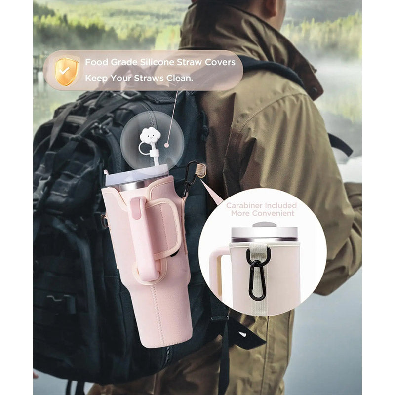 Water Bottle Carrier Bag with Phone Pocket for Stanley 40oz Tumbler with Handle Neoprene Water Bottle Holder Pouch eprolo