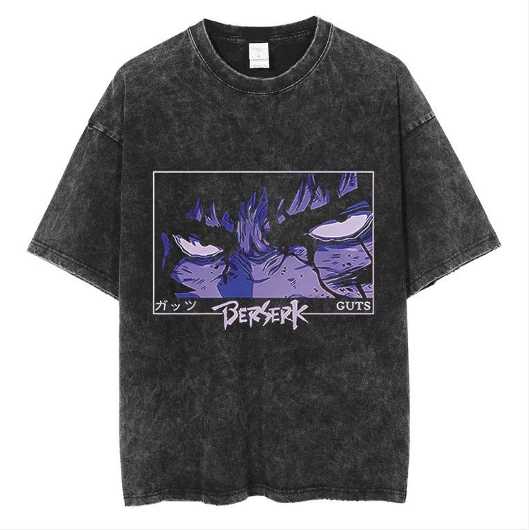 Men's Anime Cartoon Washed Old Men's Short sleeved T-shirt eprolo