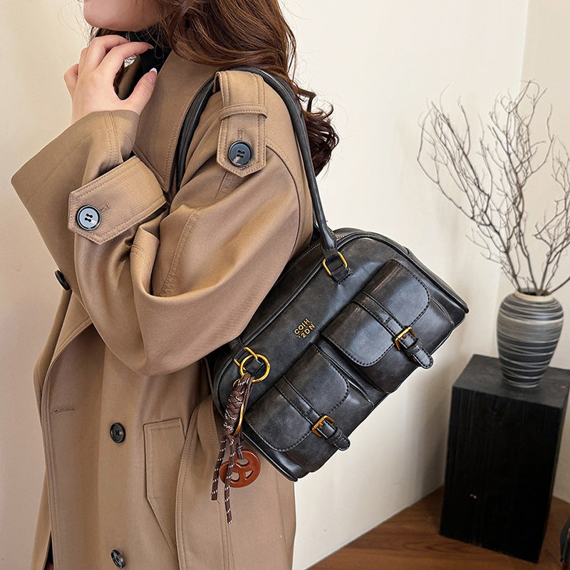 Korean-style Retro Shoulder Bag Fashion Trendy Casual Boston Bag Stylish Bowling Bag eprolo