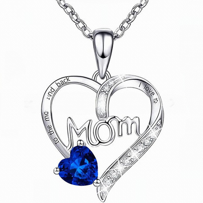 Heart-shaped Engraved Rhinestone Necklace for Mom eprolo