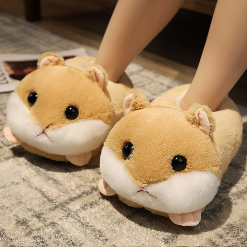 Sad Hamster Plush Slippers Home Soft Warm Furry Slides Women Cozy Indoor Floor Shoes eprolo