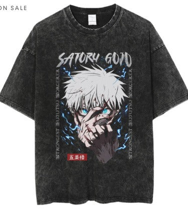 Men's Anime Cartoon Washed Old Men's Short sleeved T-shirt eprolo