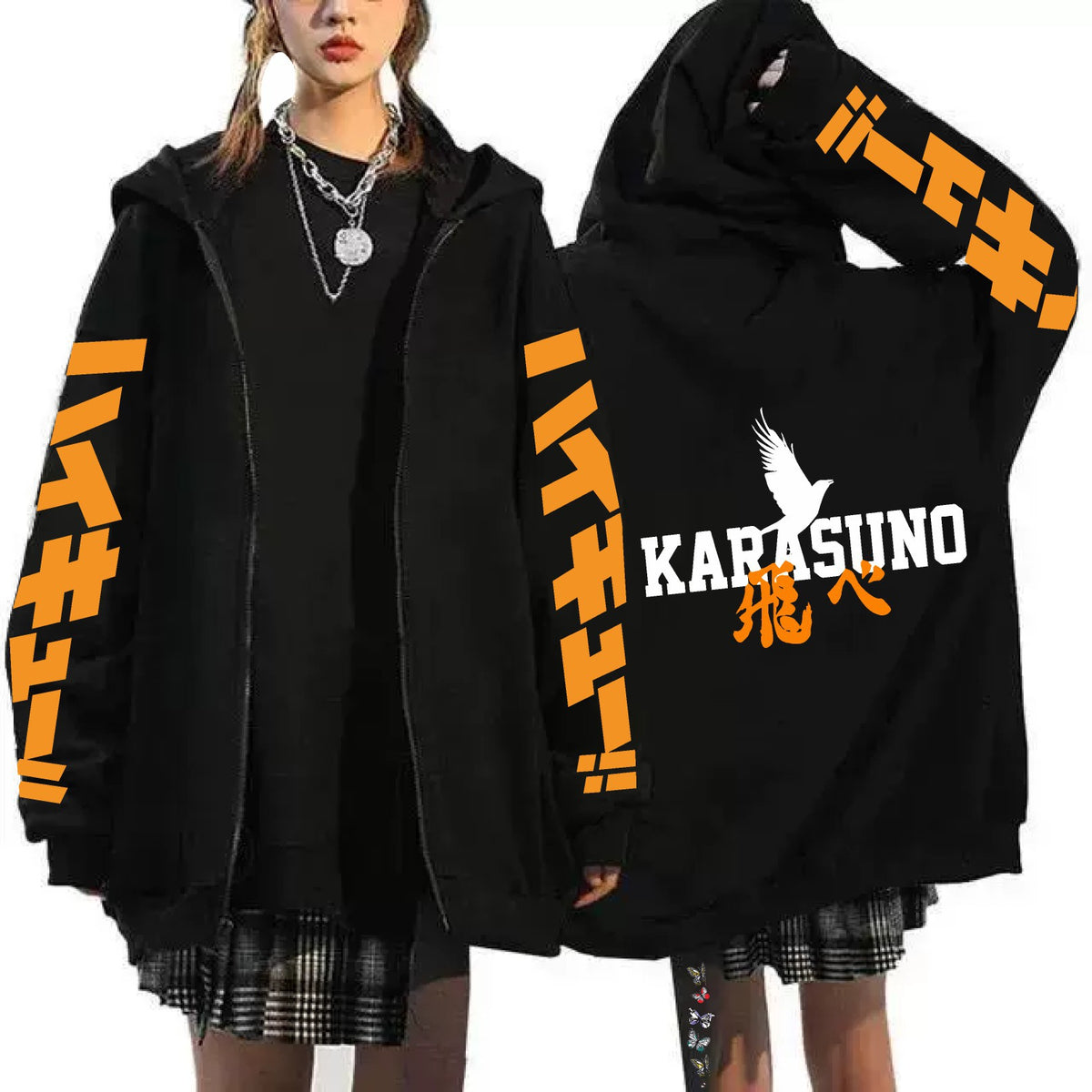 Anime Haikyuu Loose Fit Printed Zip-Up Hoodie for Men eprolo