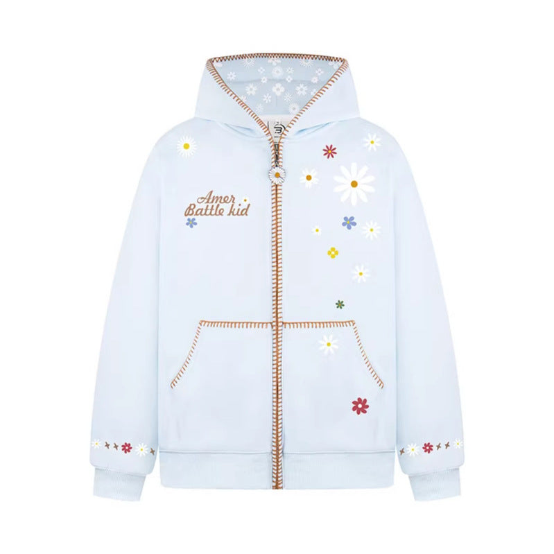 Floral Embroidery Hooded Sweatshirt Unisex Loose Casual Outerwear eprolo