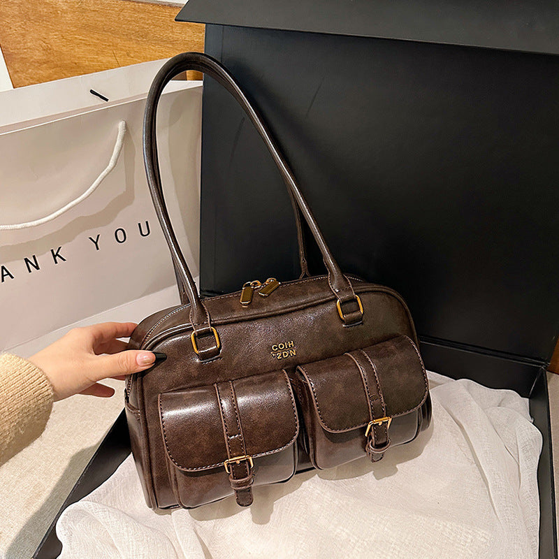 Korean-style Retro Shoulder Bag Fashion Trendy Casual Boston Bag Stylish Bowling Bag eprolo