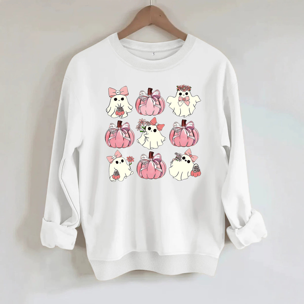 Ghost pumpkin print round neck fleece hoodie eprolo