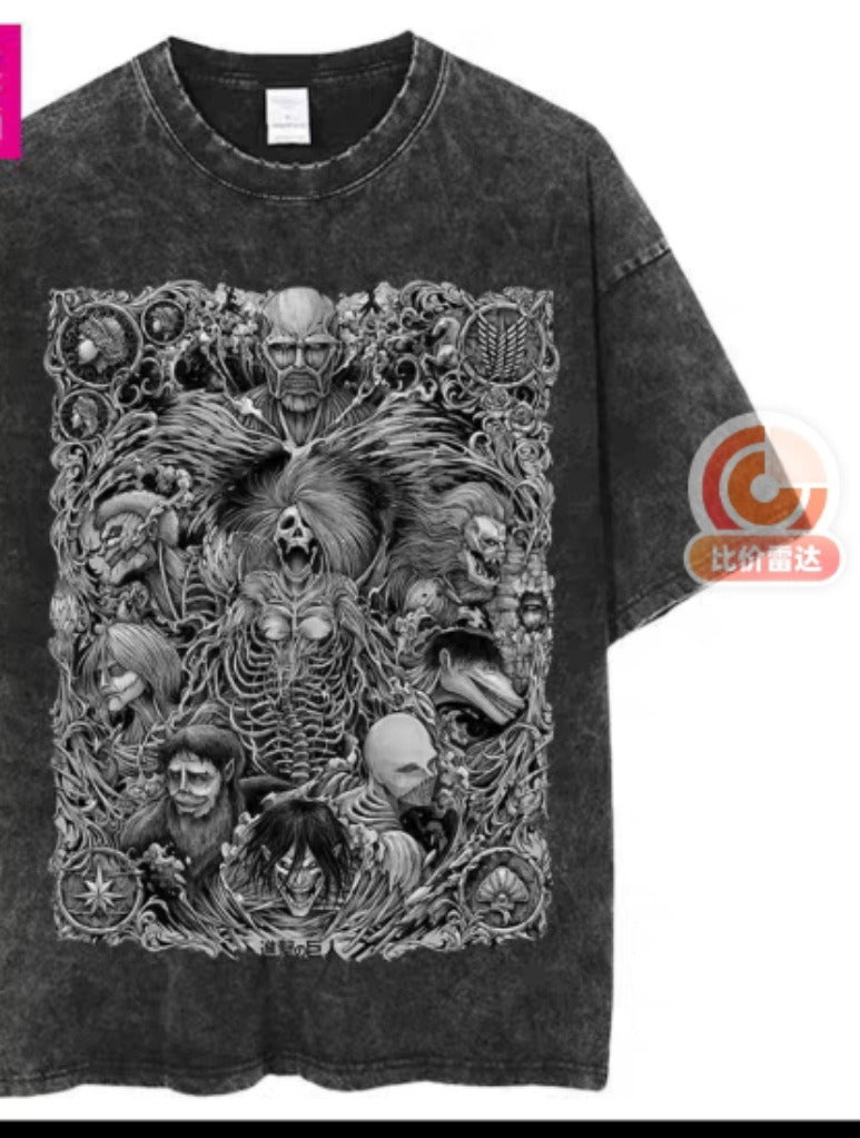 Men's Anime Cartoon Washed Old Men's Short sleeved T-shirt eprolo