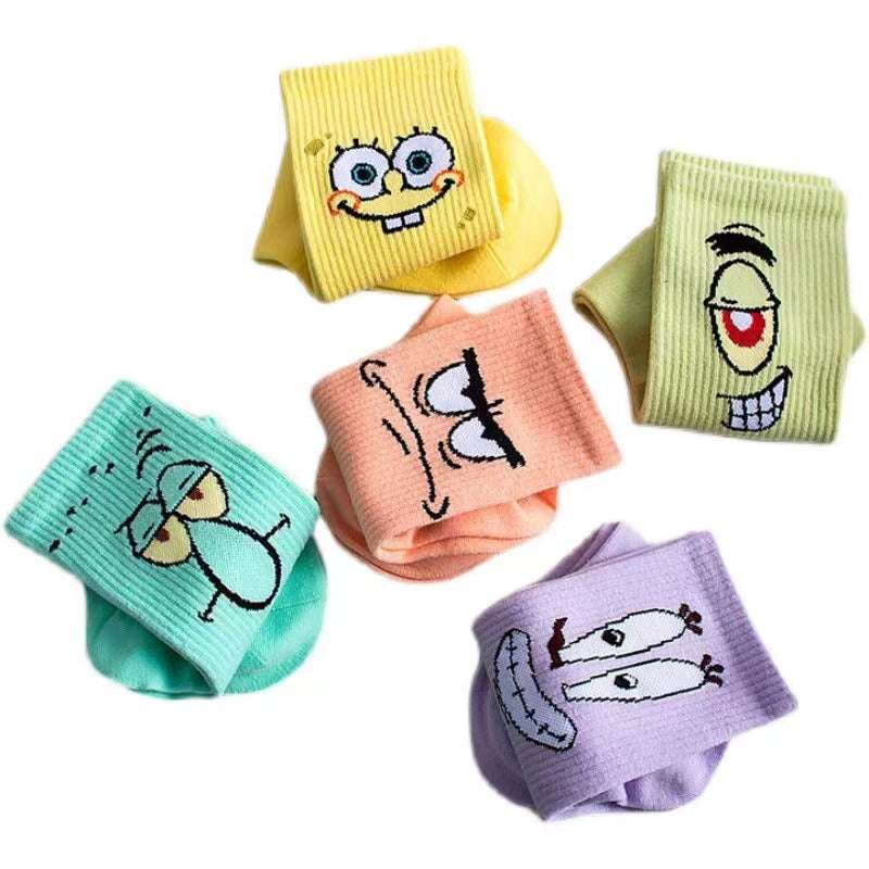 Colored cartoon long tube socks for autumn and winter SpongeBob SquarePants funny mid tube socks eprolo