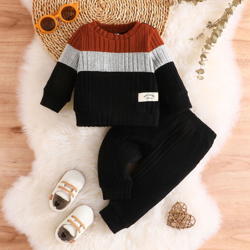 Color Matching Top Solid Color Pants Suit Baby Boy Cute Two-piece Set Zee's Vibe Vault