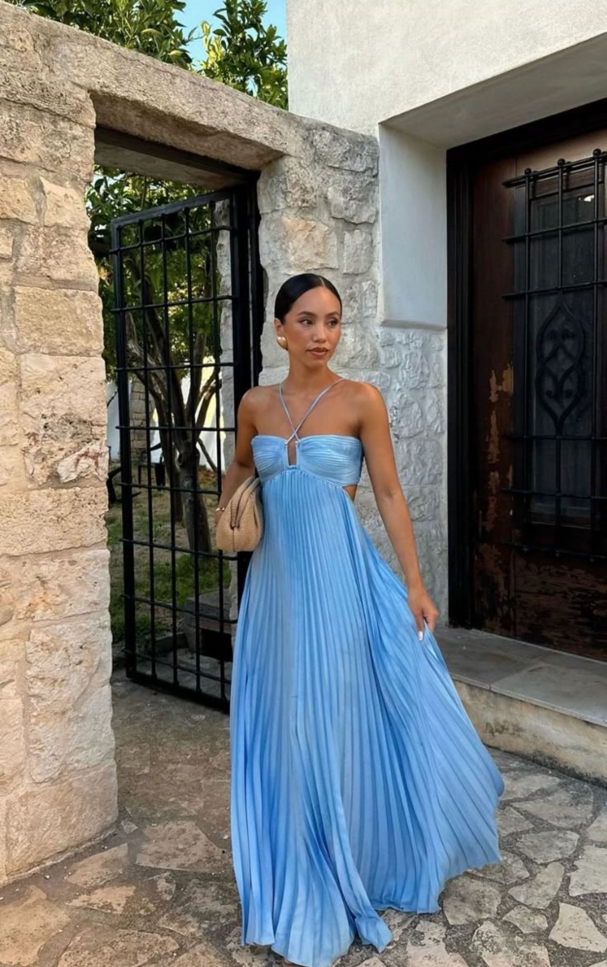 Ins Pleated Sleeveless Sling Dress Hollow High Waist Halter Robe Dresses For Evening Party Club Clothing Women Zee's Vibe Vault