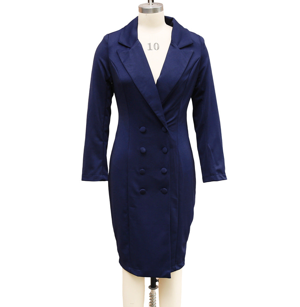 Double-breasted Blazer Dress Fashion Slim-fitting Hip-wrapped Lapel Long-sleeved Dresses Office Commuting Long Jacket Outwear For Women's Clothing Zee's Vibe Vault