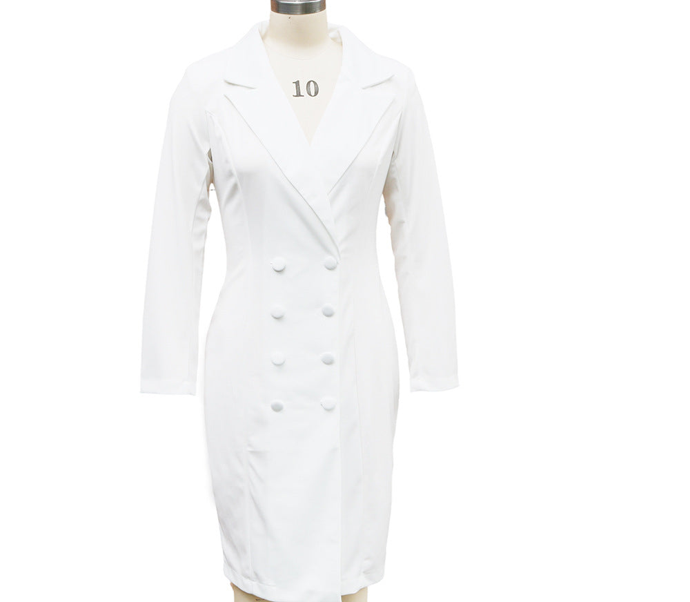 Double-breasted Blazer Dress Fashion Slim-fitting Hip-wrapped Lapel Long-sleeved Dresses Office Commuting Long Jacket Outwear For Women's Clothing Zee's Vibe Vault