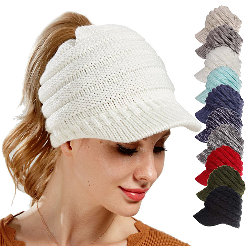 Women Ponytail Beanies Autumn Winter Hats Female Soft Knitting Caps Warm Ladies Skullies Zee's Vibe Vault