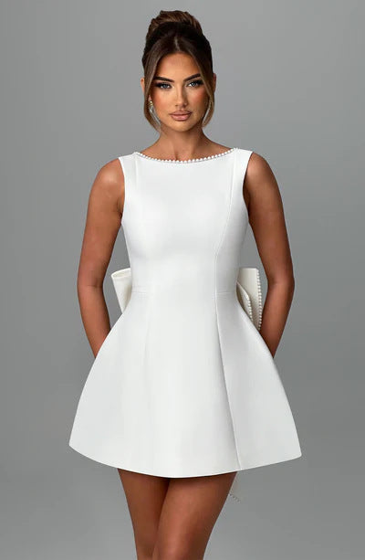 Fashion Big-Bowed Pearls Backless Dress Summer Slim Sleeveless A-line Dresses For Party Evening Women's Clothing Zee's Vibe Vault