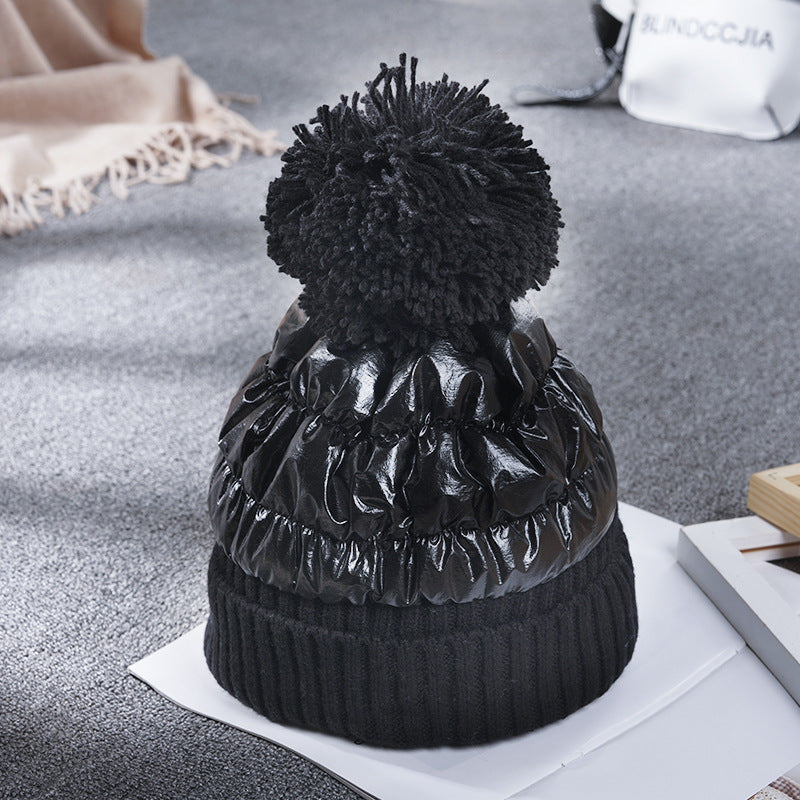 Women's Down Shiny Knit Hat With Fur Ball Zee's Vibe Vault