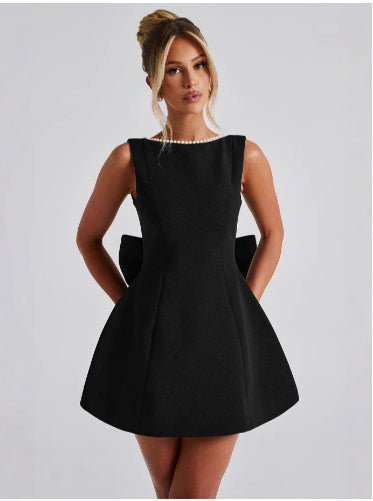 Fashion Big-Bowed Pearls Backless Dress Summer Slim Sleeveless A-line Dresses For Party Evening Women's Clothing Zee's Vibe Vault