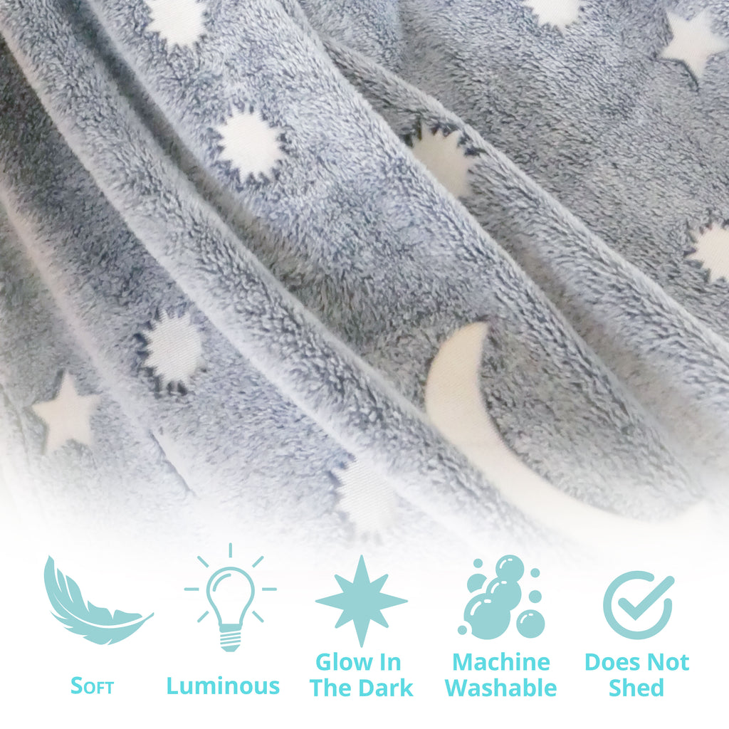 Glow in the Dark Blanket & Pillow Set-Gray & Blue Plum Aion