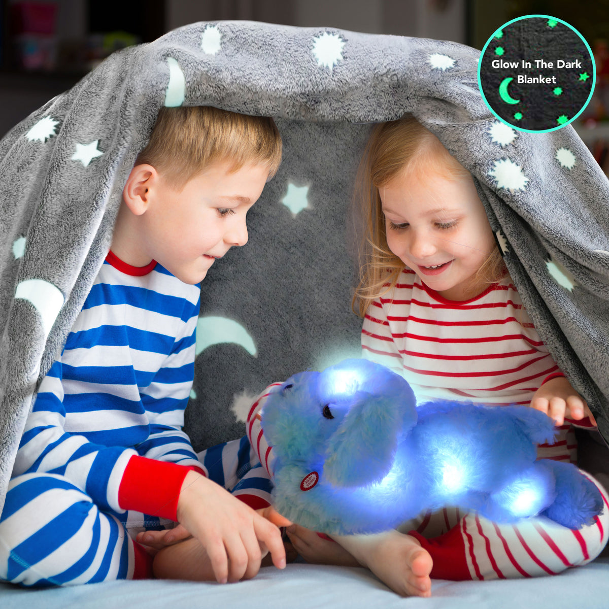 Glow in the Dark Blanket & Pillow Set-Gray & Blue Plum Aion