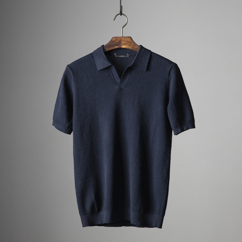 Men's Premium Cotton V-Neck Knit Polo