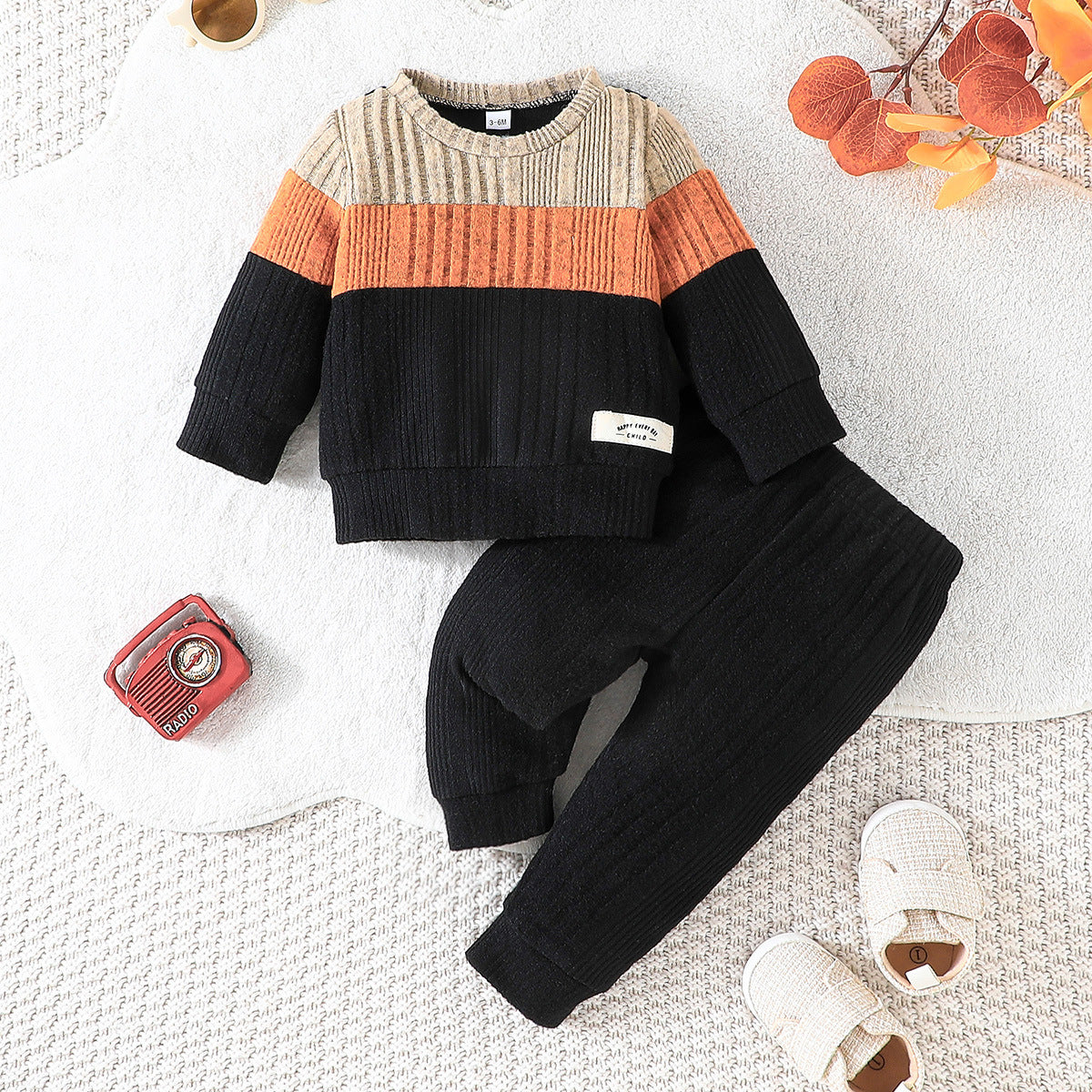 Color Matching Top Solid Color Pants Suit Baby Boy Cute Two-piece Set Zee's Vibe Vault