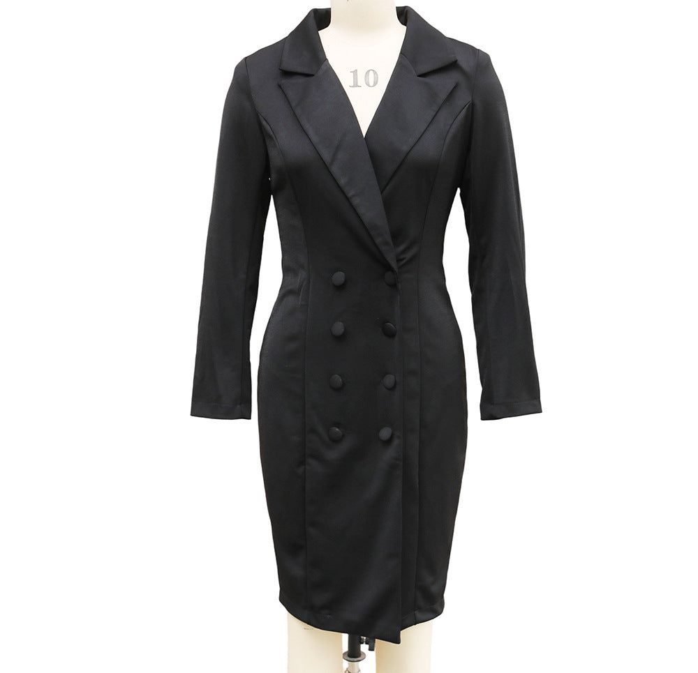 Double-breasted Blazer Dress Fashion Slim-fitting Hip-wrapped Lapel Long-sleeved Dresses Office Commuting Long Jacket Outwear For Women's Clothing Zee's Vibe Vault
